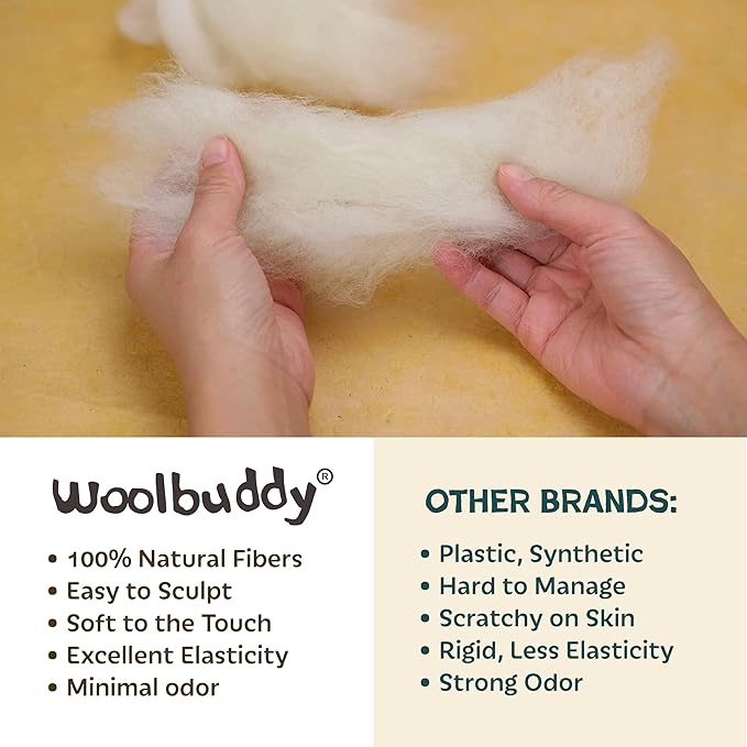 Woolbuddy Needle Felting Wool, Carded Core Wool, White Roving for Wet Painting, DIY Dryer Balls, Felting Pads, Supplies, and Bulk Chunky Yarn (15.7oz)