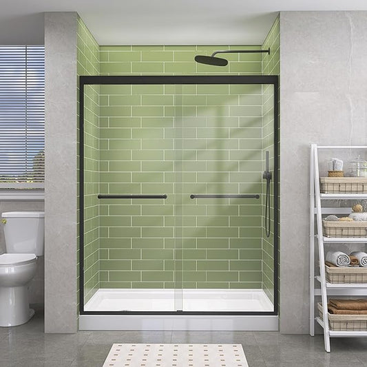 GETPRO Sliding Shower Door 50-54 in. W x 72 in. H Semi-Frameless Bypasss Double Sliding Glass Shower Enclosure,1/4 inch Clear Tempered Glass Door for Walk-in Shower Matte Black