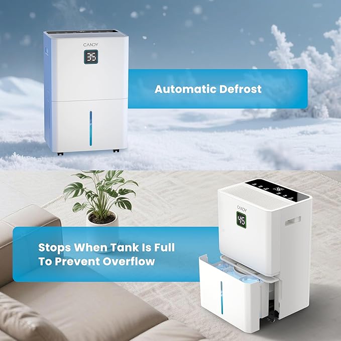 Candy 98 Pints Dehumidifier for Spaces up to 5000 Sq. Ft, Dehumidifier for Home, Basements and Large Rooms with Drain Hose and 1.45 Gallons Water Tank