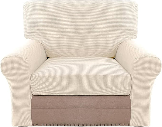 H.VERSAILTEX Multi-Pieces Chair Covers Stretch Couch Covers Form Fitted Seat and Back Cushions Covers (1 Seat Cover Plus 1 Back Cusion Cover, Bonus 2 Armrest Covers), Cream