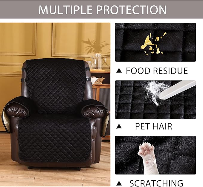 LUFEIJIASHI Recliner Covers Non Slip Waterproof Large Recliner Chair Covers for Leather Chairs Recliner Sofa Cover for Living Room Recliner Furniture Protectors for Dog Pets (Black, 28")