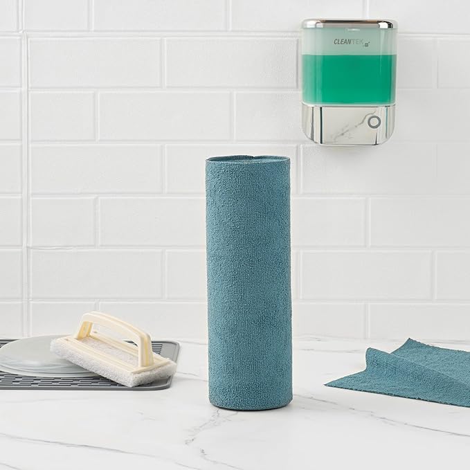 Restaurantware-Clean Tek Professional 11.8 x 11.8 Inch Microfiber Towel Rolls, 300 Reusable Towel Rolls - Tear Away, Perforated, Teal Microfiber Cleaning Roll, For All The Cleaning Tasks