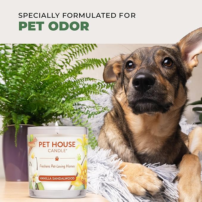 Pet House Candles, 9 oz Fresh Cut Grass Scented Candle, Clean Burning, Long Lasting Plant-Based Pet Friendly Candle, 60 Hour Burn Time