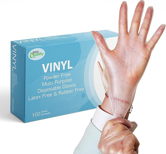 EcoQuality Disposable Vinyl Exam Gloves, Disposable Latex Free Medical Gloves, Non-Sterile, Food Safe, Powder Free, Cleaning, Cooking (500, X-Large)