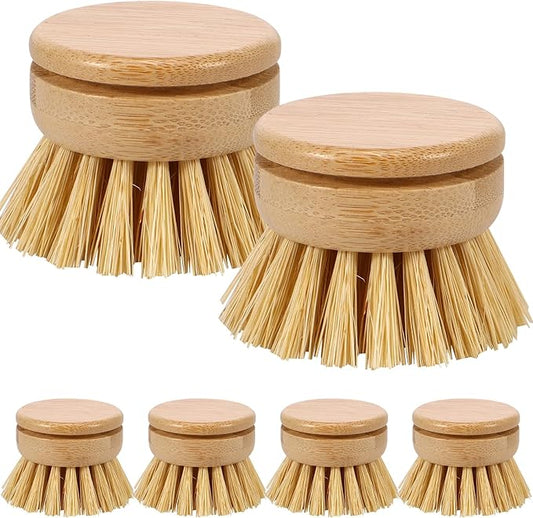 6pcs Bamboo Dish Brush Replacement Heads, Wooden Dish Brushes for Cleaning – Kitchen Wood Dish Scrubbers Washing Up Brush Heads – Natural Bristle Brush Refills for Dishes, Pots – Eco Friendly