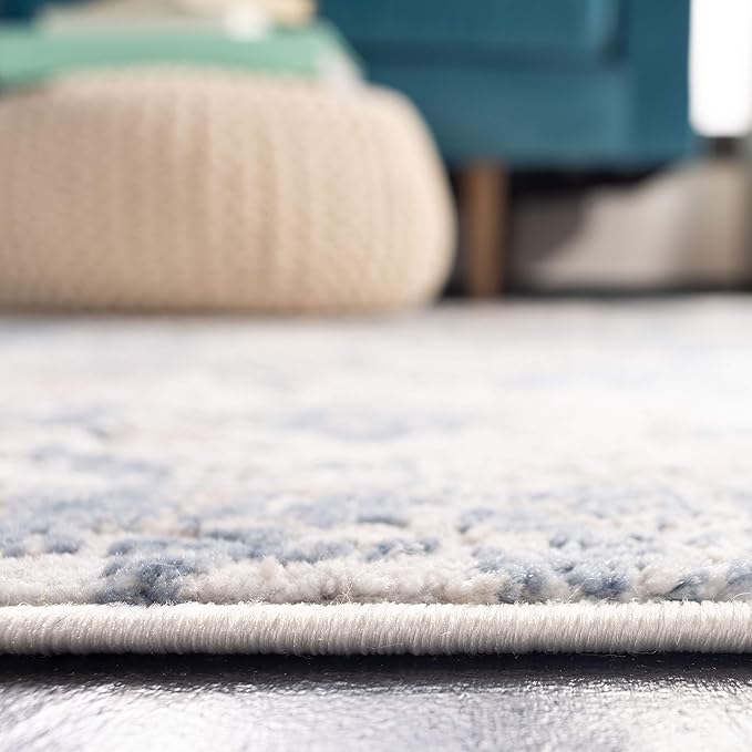 SAFAVIEH Amelia Collection Area Rug - 6'7" Round, Grey & Blue, Modern Abstract Design, Non-Shedding & Easy Care, Ideal for High Traffic Areas in Living Room, Bedroom (ALA705F)