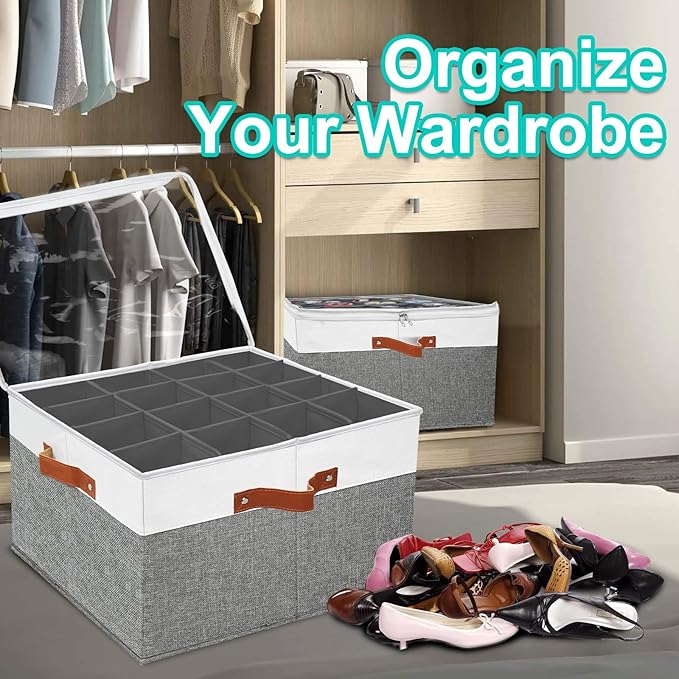 Shoe Storage Organizer for Closet,Stackable Shoe Storage Box for Entryway,Cube Storage Cabinet,Organizador De Zapato,Folding House Container with Clear Cover,Portable Holder Shoe Rack(Grey)
