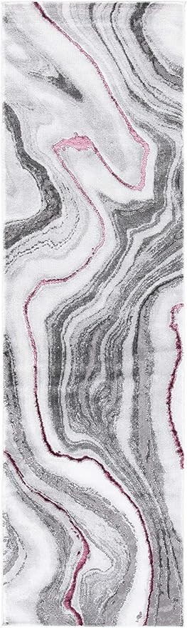SAFAVIEH Craft Collection Runner Rug - 2'3" x 12', Grey & Wine, Modern Abstract Marble Pattern Design, Non-Shedding & Easy Care, Ideal for High Traffic Areas in Living Room, Bedroom (CFT819S)