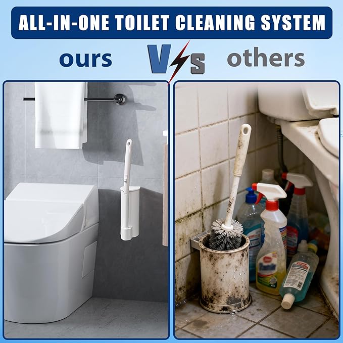 Disposable Toilet Brush Set with 70 Refills, Wall-Mounted Toilet Bowl Wand Kit-1 Extend Toliet Wand, 1 Storage Holder&70 Disposable Refill Pre-Filled Cleaning Solution for Deep Cleaning Toilet,1 Pack