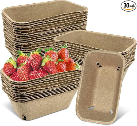 30 Pcs Natural Pulp Fiber Berry Basket, Molded Berry Basket Produce Vented Container for Strawberry Blueberry Raspberry and Vegetable Small Farmer Market Grocery Stores, Backyard Party 7.3x4.3x2.8inch