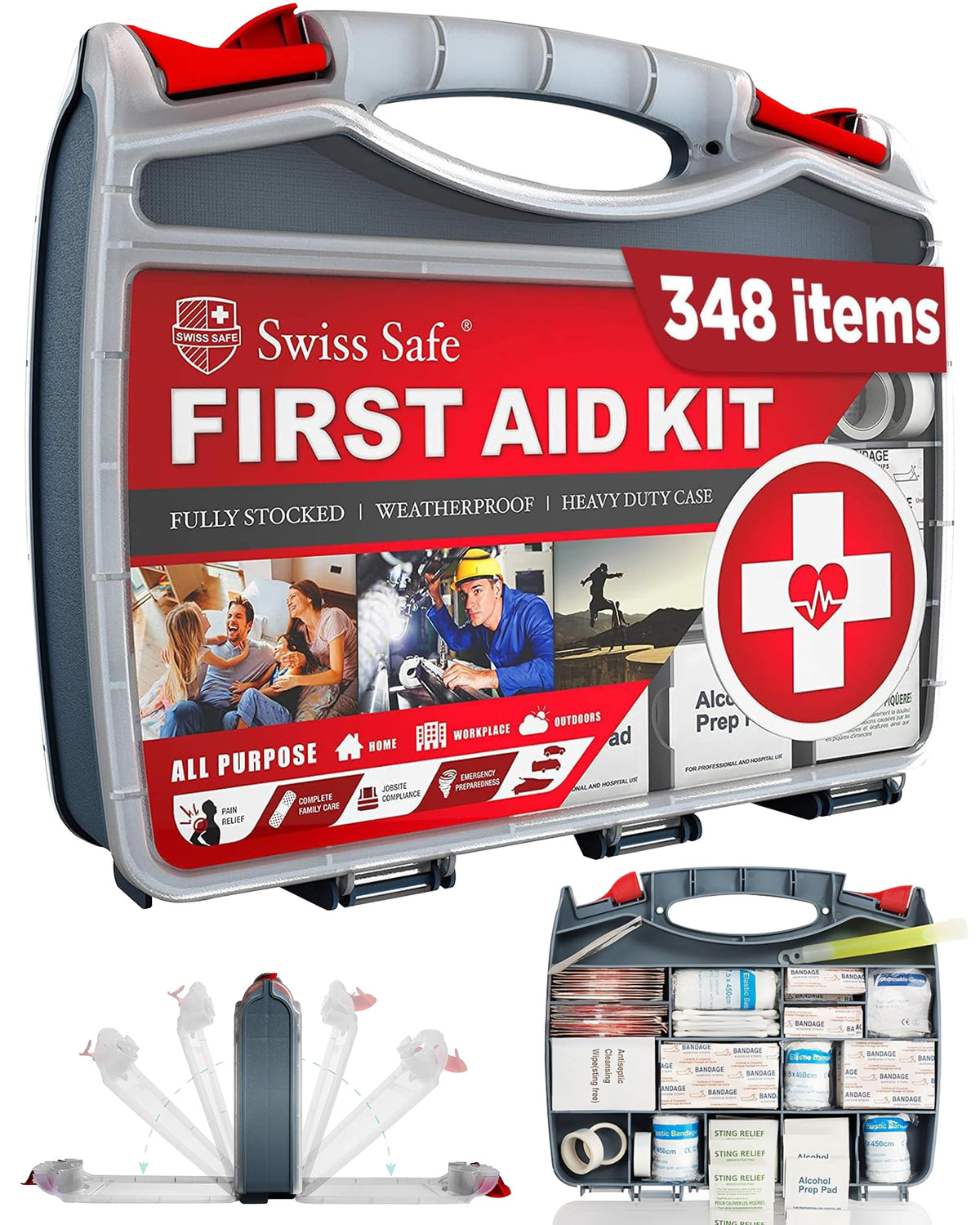 Swiss Safe 2-in-1 348 Pcs Large First Aid Kit for Camping - Image 1