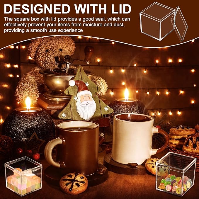 Tuanse 120 Pcs Acrylic Box with Lid Clear Small Acrylic Box Plastic Square Cube with Lid Mini Containers Display 2.2 x 2.2 x 2.2 Inch for Candy Pill Tiny Jewelry Toys Gifts