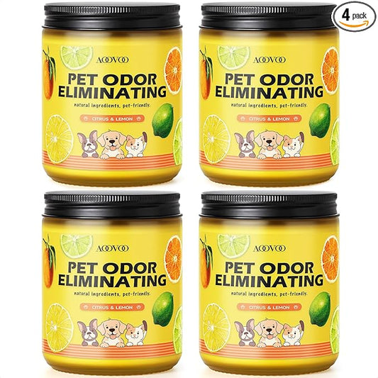 AOOVOO 4 Pack Lemon Citrus Pet Odor Eliminating Highly Fragranced Candle - Eliminates 95% of Pet, Smoke, Food, and Other Smells Quickly, Non Toxic Air Freshing Soy Candle