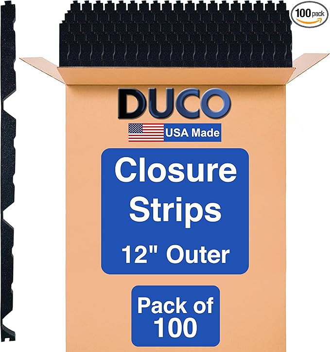 Duco USA-Made R Panel Foam Closure Strips - 100 Pack of 3ft Black Corrugated Roof Foam Strips for Metal Roof Insulations - Weatherproof Insulation Seal Blocks Moisture, Gaps, Noise & Dust