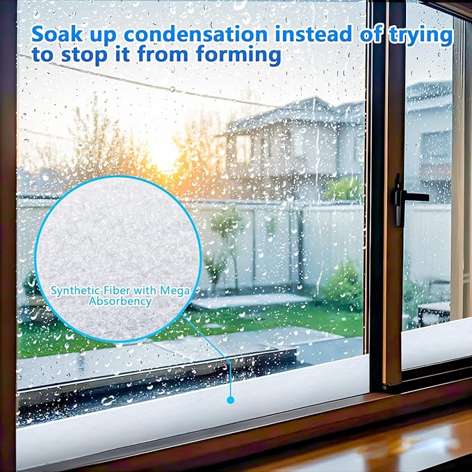 3 Rolls 2.36" x 66", Window Condensation Prevention Absorber - Anti-Condensation Water Absorbing Strip, Whites,Reusable & Cut-to-Fit Design