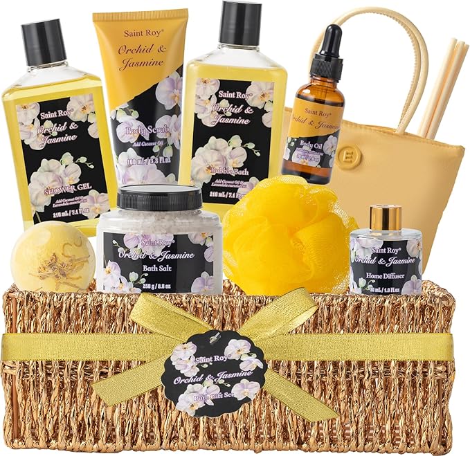 15Pcs Spa Kit Gifts for Women - Luxury Bath and Body Spa Gift Basket for Women with Purse Cute Handbag | Relaxing Care Kit Orchid Jasmine Mothers Day Gifts for Mom Gift Baskets for Anniversary