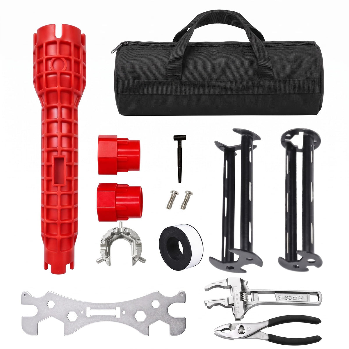 8 Pcs Sink Wrench Basin Wrench Set, Plumbing Tools with Bag, Red - Image 1