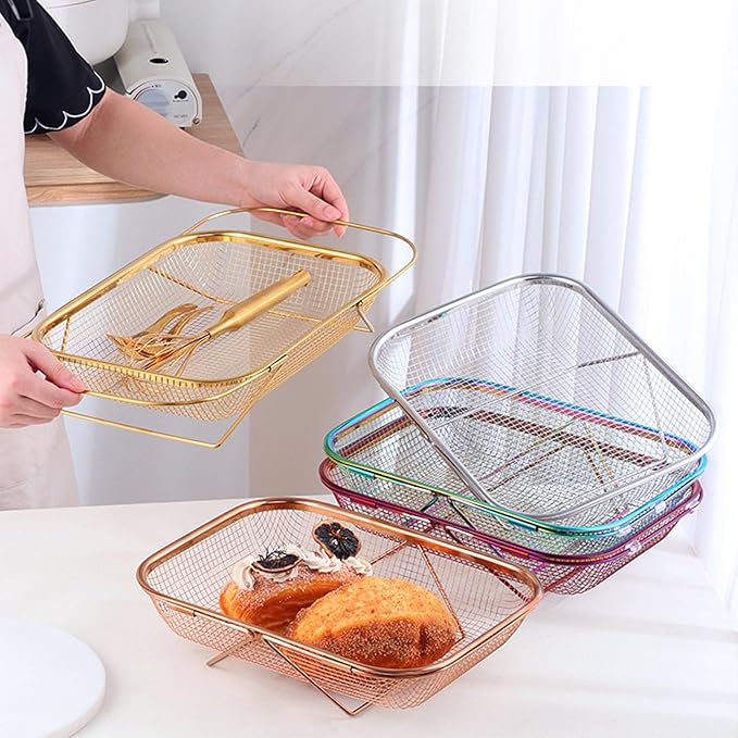 Over The Sink Colander, Rectangle Stainless Steel Over The Sink Strainer Basket For Kitchen Sink with Handles Fine Mesh Expandable Handy Kitchen Tool Kitchen Essentials (Rose Gold)
