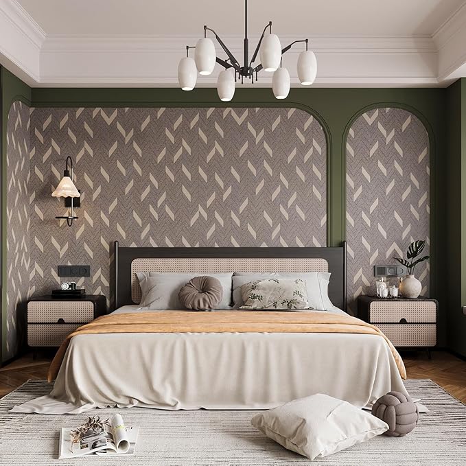 Herringbone Peel & Stick Wallpaper - Geometric Boho Contact Paper for Cabinets & Bedroom - 31.5''×158'' Adhesive Removable Waterproof Wallpaper for Bathroom & Laundry Room & Bedroom & Kitchen