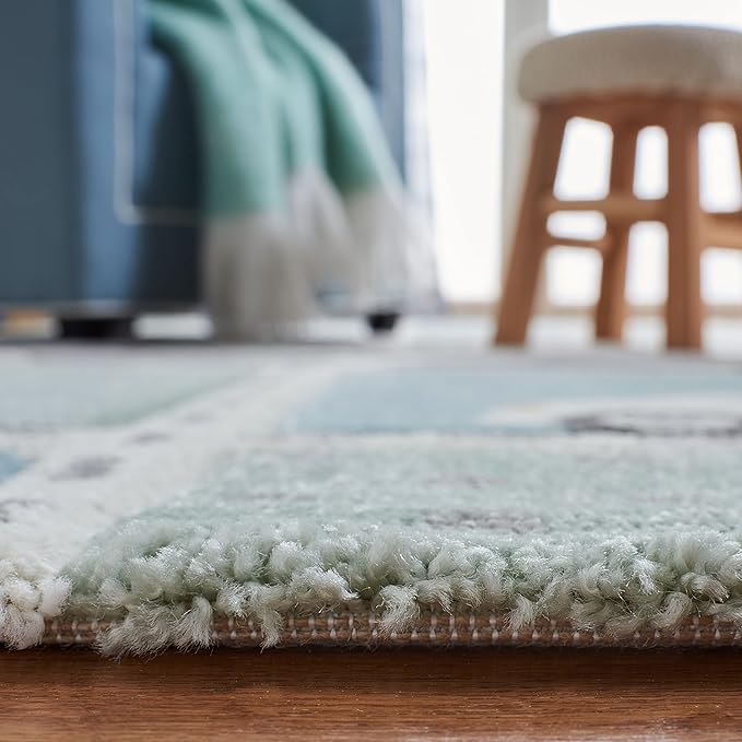 SAFAVIEH Carousel Kids Collection Area Rug - 2'3" x 10' Runner, Grey/Light Blue, Geometric Design, Ideal for High Traffic Areas in Living Room, Bedroom, Dining (CRK193F)