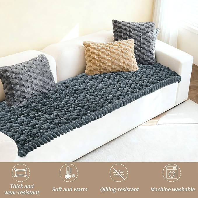 Couch Cover for Dogs Washable,Non Slip Fuzzy Durable Couch Covers for 3 Cushion Sofa Pet Friendly Sofa Cover Dog Thick Soft Slipcovers Protector Couches Mat Bed (Grey, 27.6" x 59"/70 x 150cm)