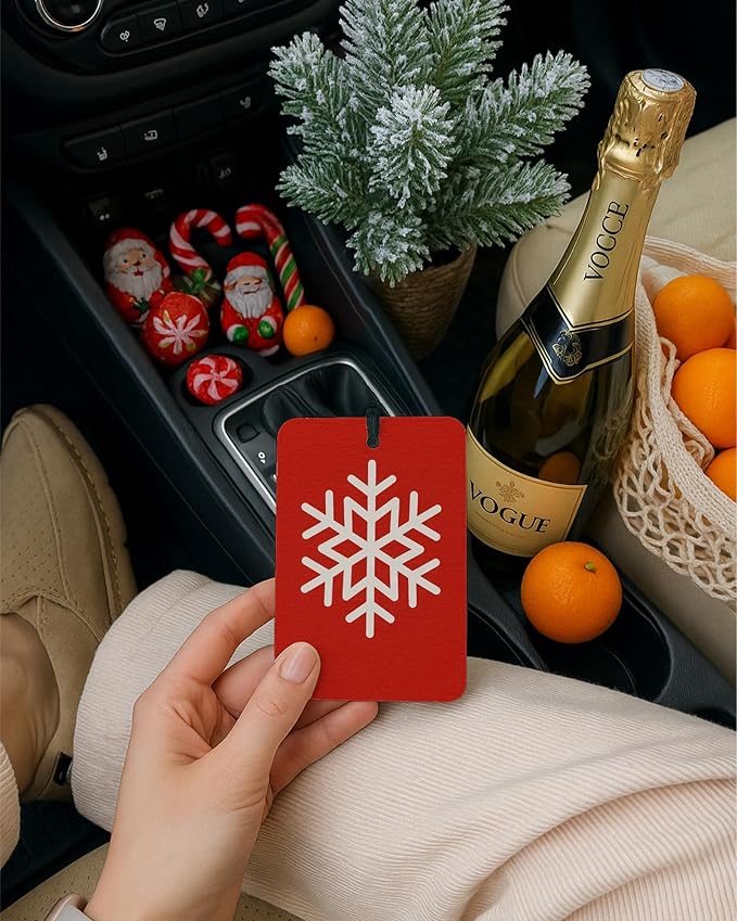 Cute Christmas Berry Car Air Freshener 4 Pcs, Merry and Bright Xmas Tree Snowflake Hanging Air Freshener for Cars Closet Drawer Books, Christmas Car Accessories Mirror Decor for Women