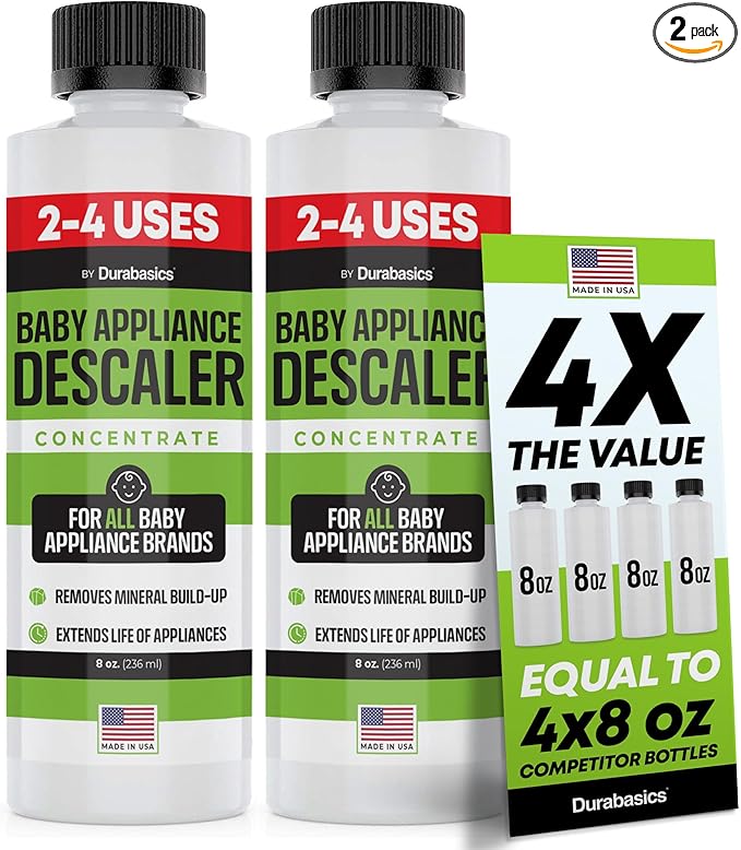 [2 Pack] Descaler for Baby Bottle Sterilizer - Baby Appliance Descaler - Made in USA - Effective Yet Gentle - Odorless - Removes Mineral Build Up - Compatible with All Appliances - Citric Acid - 16Oz
