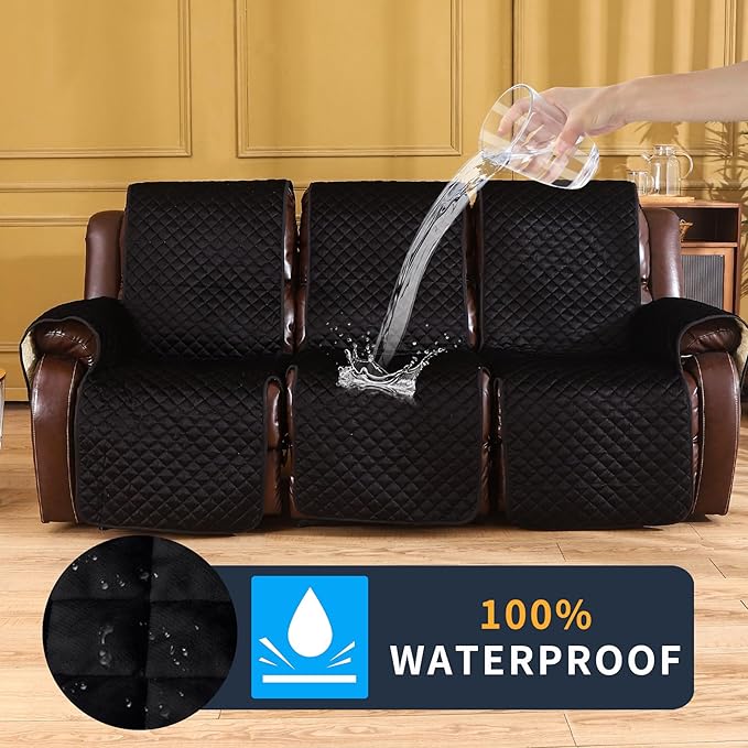 LUFEIJIASHI Non Slip Recliner Couch Covers for 3 Cushion Couch Sofa Reclining, Waterproof Recliner Sofa Covers 3 Seat, Velvet Reclining Couch Covers for Furniture Protector for Dogs Pets Black
