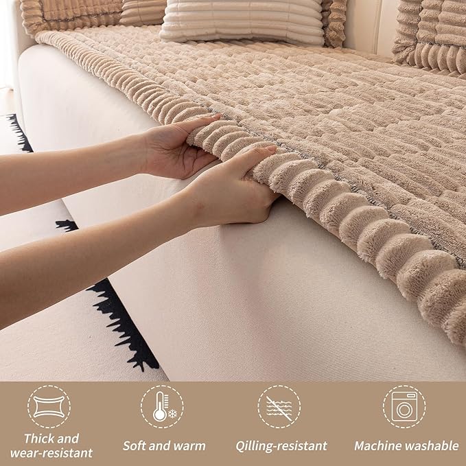 Couch Cover for Dogs Washable,Non Slip Fuzzy Durable Couch Covers for 3 Cushion Sofa Pet Friendly Sofa Cover Dog Thick Soft Slipcovers Protector Couches Mat Bed (Brown, 27.6" x 70.9"/70 x 180cm)