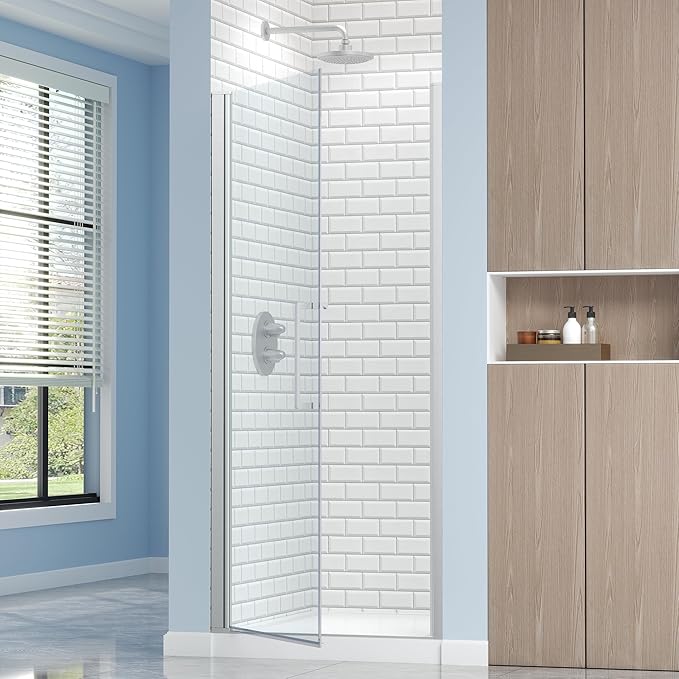 Frameless Pivot Shower Door 34.8-36" W X 72" H, 1/4" (6mm) Clear SGCC Tempered Glass, Hinged Pivot Swing Shower Door, Reversible Installation, Easy to Clean, Brushed Nickel