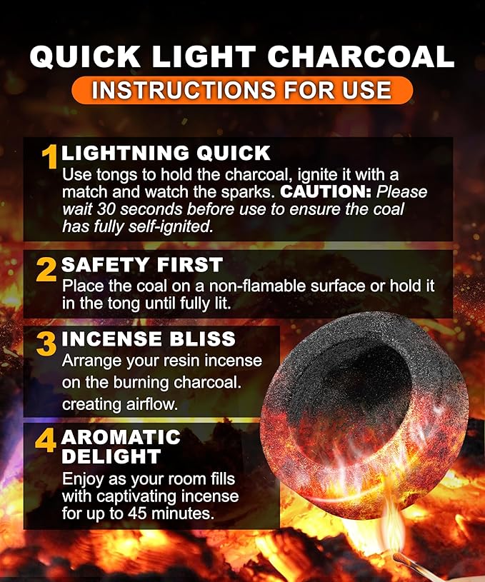 Sunlight® Charcoal Tablets for Incense – Quick Light Coal Tablets – Charcoal Disks – 40 mm Coal Rolls – Coal Briquettes – Slow Burn - Instant Lighting [100]