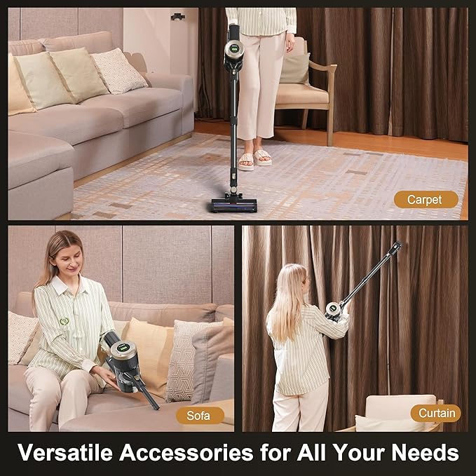 Cordless Stick Vacuum Cleaner, 30KPa Handheld 2200mAh Rechargeable Battery Lightweight Small Vac Electirc Broom, 40Mins Runtime for Home Hard Floor Carpet Pet Hair Cleaning, LED Screen