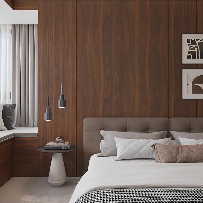 BOMENG Walnut Wood Contact Paper 32x354 inch Dark Brown Wood Wallpaper Peel and Stick Waterproof Removable Faux Wood Grain Vinyl Wrap Vintage Countertop Paper for Drawer Liner Cabinets Walls Desk
