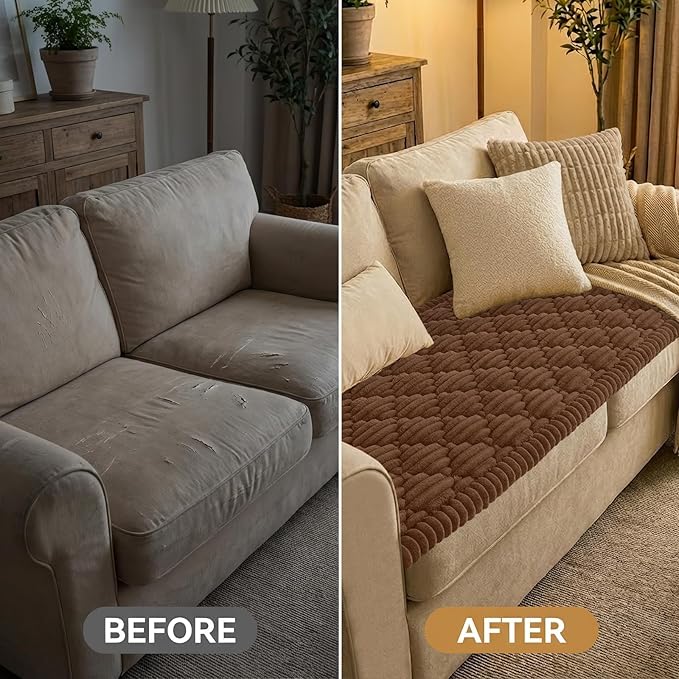Smiry Pet Couch Cover for Dogs Washable, Non-Slip Fuzzy Couch Covers for 3 Cushion Sofa Pet Friendly, Soft Thick Furniture Protector Sofa Slipcover Mat for Dogs (Chocolate, 27.6" x 70.9")