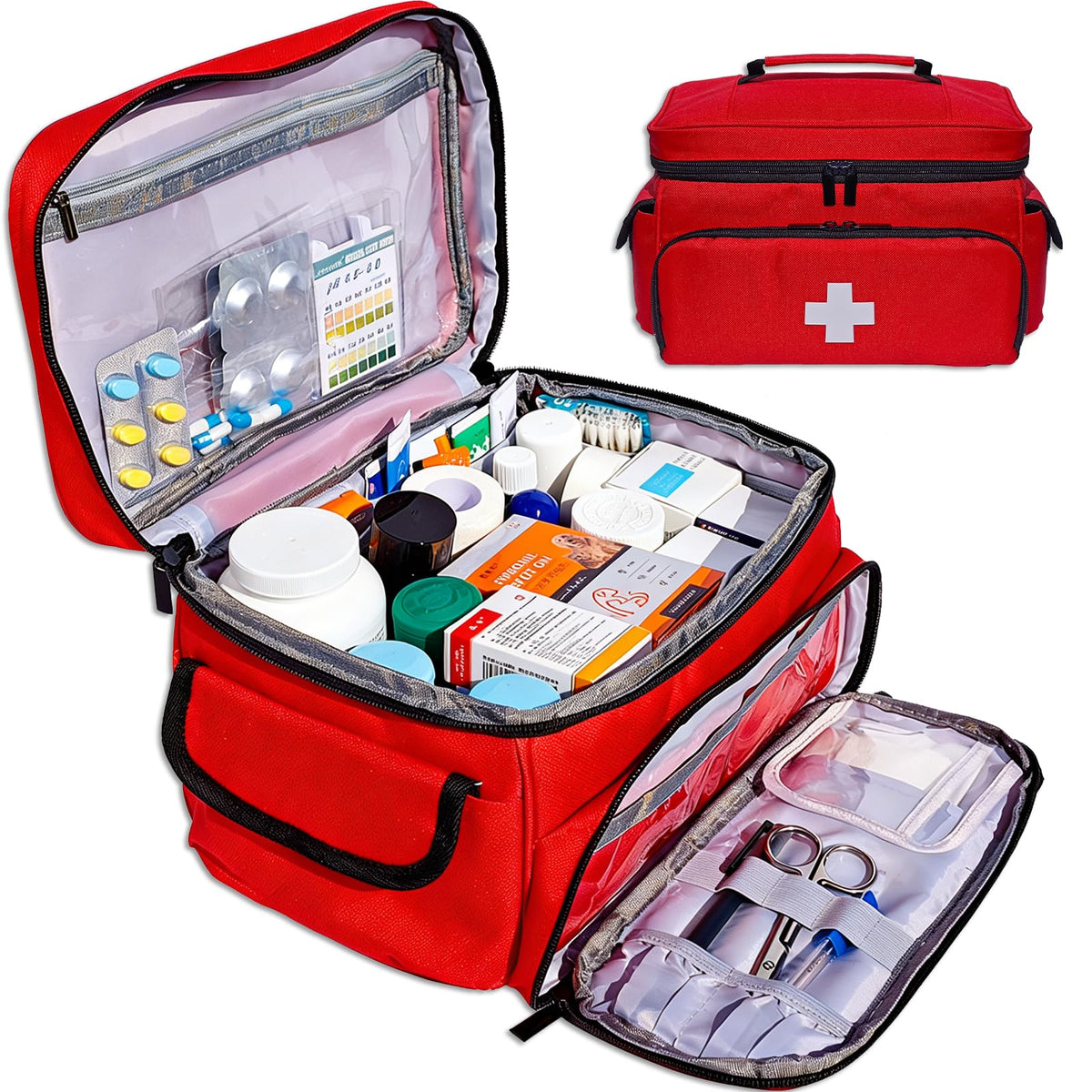 First Aid Bag Empty Small 12" x 9" x 7" Red Medical Bag - Image 1