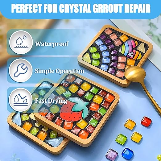 Mosaic Crystal Grout, Mosaics Tile Tools, Mosaic Tile Accessories – Essential for Handmade Grouting and Perfect for DIY Craft Projects (Dark Gray, 8.8oz)
