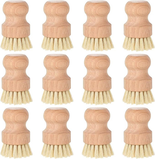 cobee 12Pcs Bamboo Dish Scrub Brushes, Kitchen Dishwashing Scrubber with Natural Sisal Bristles Round Wooden Dish Scrubber Brush for Iron Pot Pan Food Kitchen Sink Fruit Vegetable Wash