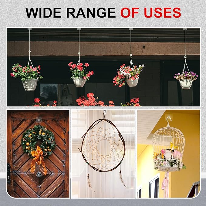 24 Pcs Heavy Duty Adhesive Ceiling Hooks Ceiling Wall Christmas Hooks Hangers Without Nails Practical Stainless Steel Waterproof for Indoor Outdoor Home Office Kitchen Hanging Plant