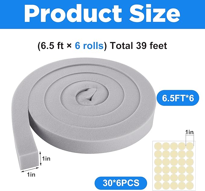 moonoom 6 Pcs Foam Air Conditioner Weatherseal Tape-1'' x 1'' x 6.5ft Air Conditioner Foam Tape-Non-Adhesive Foam Seal Strip with Glue Point for Air Conditioner Door Window Seal
