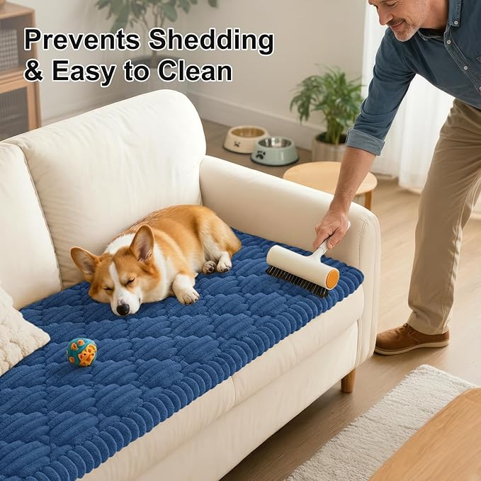 Smiry Pet Couch Cover for Dogs Washable, Non-Slip Fuzzy Couch Covers for 3 Cushion Sofa Pet Friendly, Soft Thick Furniture Protector Sofa Slipcover Mat for Dogs (Navy, 27.6" x 82.7")
