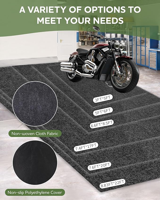 Large Garage Floor Mat 7.6'x20' for Under Car Protects Floor, Garage Driveway Oil Drip Mat,Water Containment Rug, Non-Slip Oil Spill Mat for Kitchen/Car-Wash/Driveway/Doorway