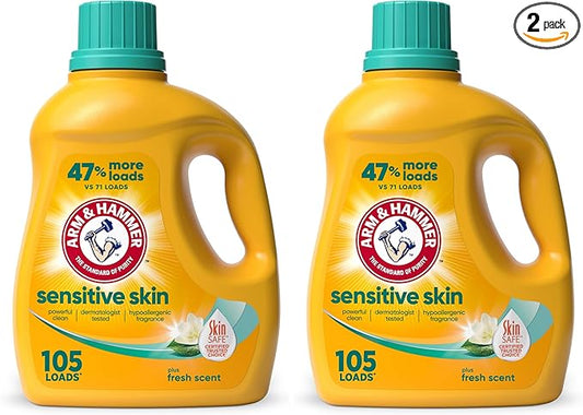 ARM & HAMMER Sensitive Skin Liquid Laundry Detergent, Fresh Scent, 105 fl oz, 105 Loads (Pack of 2)