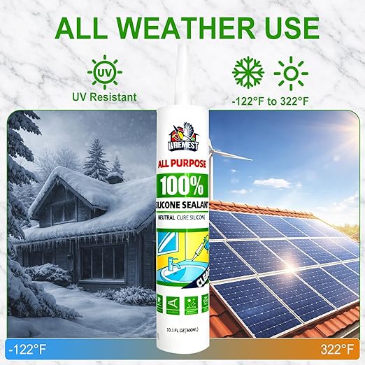 Waterproof Silicone Caulk, 10 fl oz, 12 Pack, Clear