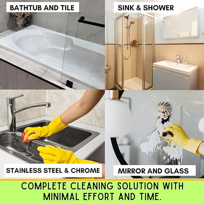 CLR Brilliant Bath 26oz | Calcium Lime Rust Remover Bathroom Cleaner Kit | Excellent CLR Brilliant Bath Kitchen & Bathroom Cleaning Kit With Two Scrubber Sponges & Grout Brush
