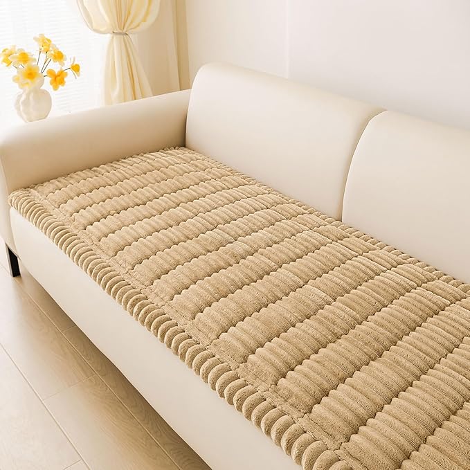 hyha Couch Covers for Dogs Washable, Non Slip Plush Dog Sofa Protectors, Fuzzy Pet Couch Covers for 3 Cushion Sofa Pet Friendly (Camel, 27.6" x 47")