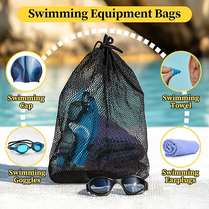 MAQIHAN Mesh Drawstring Bag, Black