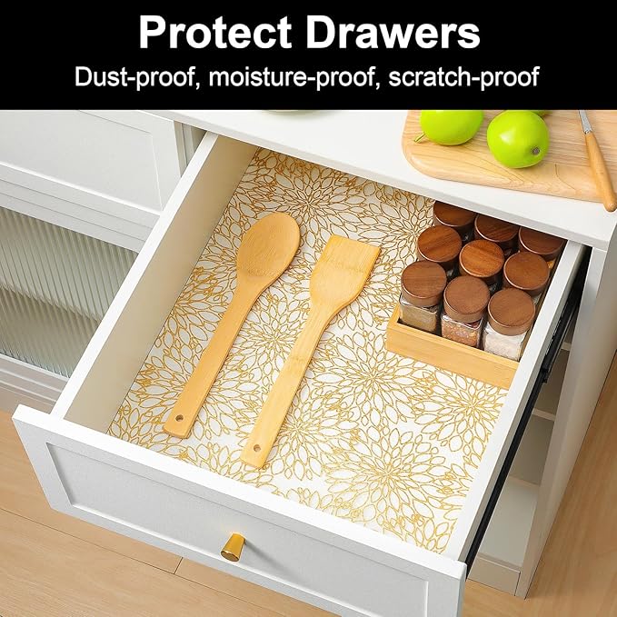 Cooyes Shelf Liner Drawer Liners, Shelf Liners for Kitchen Cabinets, Non-Adhesive Cabinet Liner, EVA Waterproof Non-Slip Refrigerator Liners for Kitchen Drawers（11.8" W x 118" L）