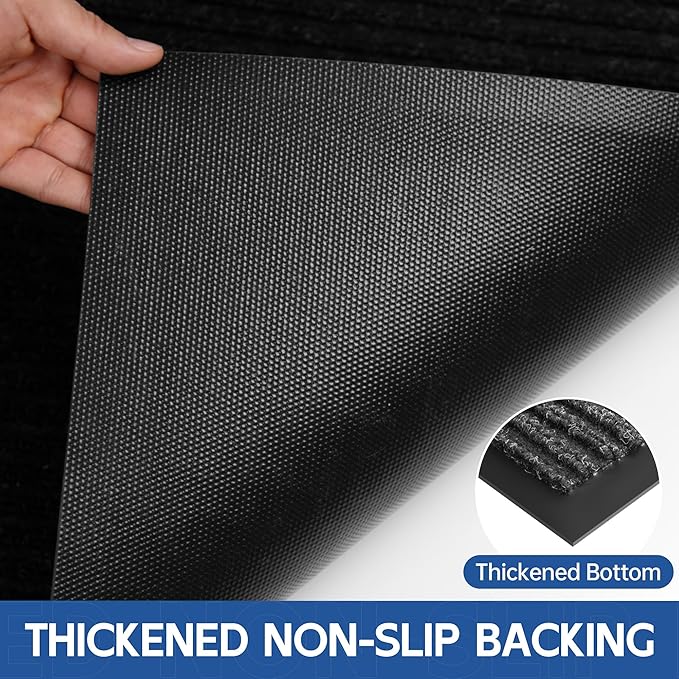 Front Door Mat, 8' x 4' Heavy Duty Indoor Outdoor Door Mat Entrance, Commercial Welcome Mats, Stain and Fade Resistant, Durable Rubber Backing, Low Profile Entry Mat for Patio, Black Stripe