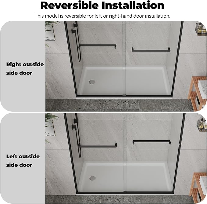 Glass Shower Door 56–60 Inch W × 72 Inch H, Sliding Shower Door with 6mm Tempered Glass, Smooth Glide Shower Glass Door for Contemporary Bathroom