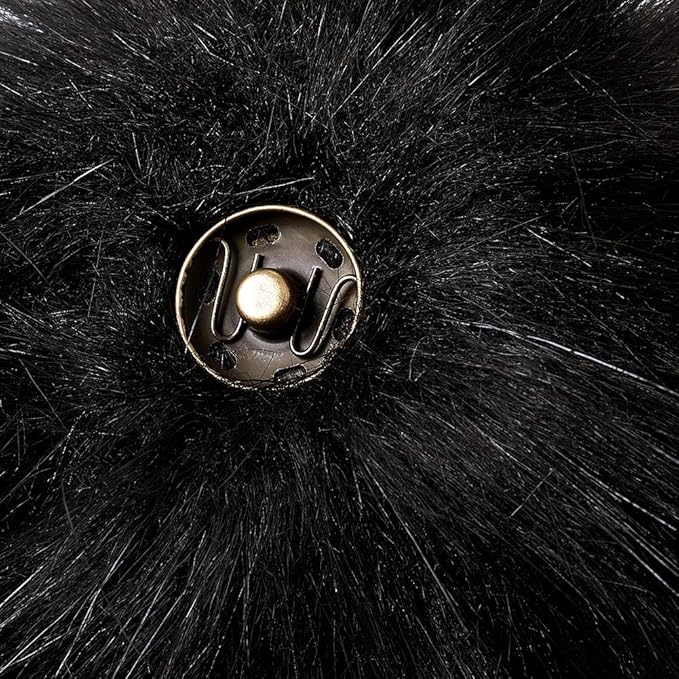 Beadthoven 1Set Faux Fur Fluffy Pom Pom Ball with Press Button for Knitting Hat Crocheted Hats Shoes Scarves Bag DIY Handmade Accessories 10cm Black